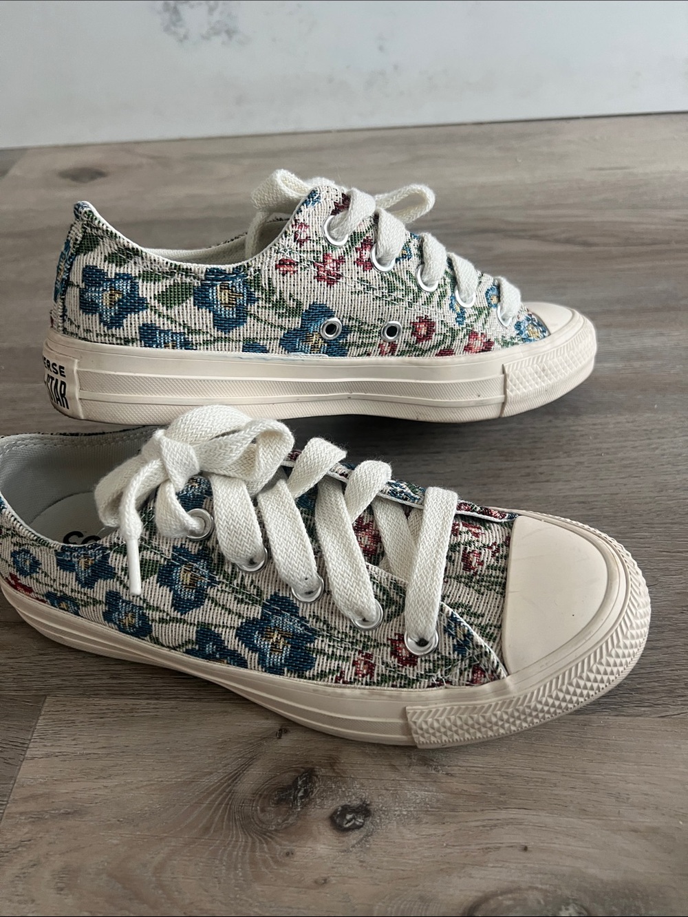 Converse Floral Low-Top Canvas Sneakers - Cream with Blue, Green & Pink Flowers